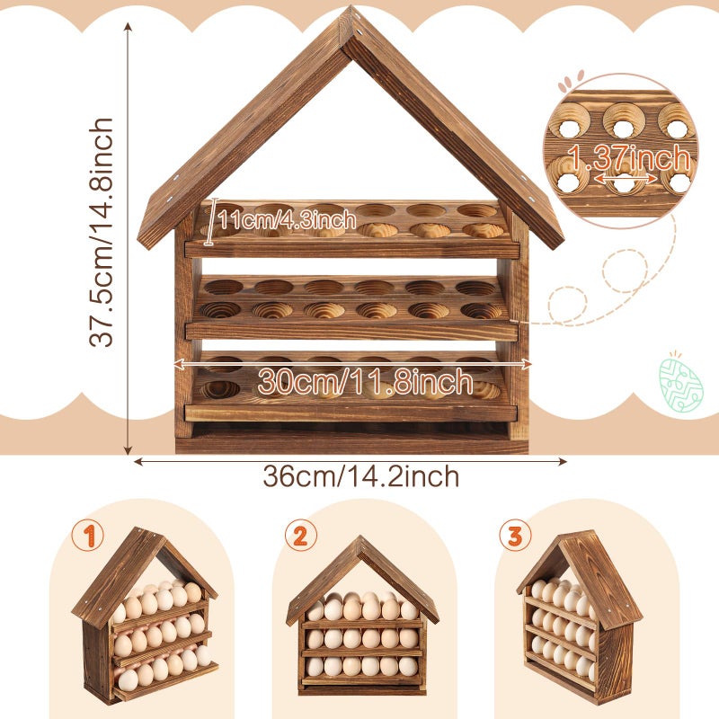 Remerry Easter Wooden Egg Holder 3 Tier House Shape Fresh Egg Holder Countertop Pull out Storage Shelf Holding up to 36 for Easter Party Home Kitchen Table Organizer - Image 2