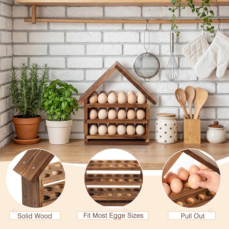 Remerry Easter Wooden Egg Holder 3 Tier House Shape Fresh Egg Holder Countertop Pull out Storage Shelf Holding up to 36 for Easter Party Home Kitchen Table Organizer - Image 3
