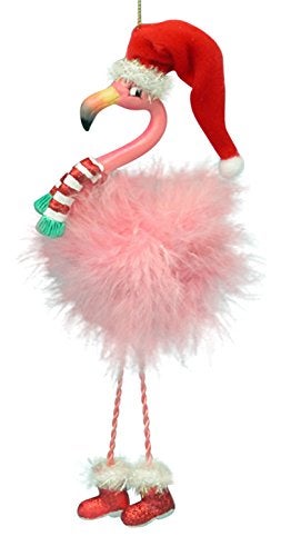 Kurt Adler Pink Flamingo in Santa Hat and Feathers Christmas Holiday Ornament - Image 1