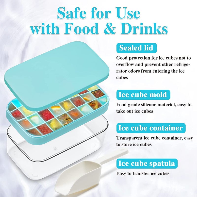STAR WORK Ice Cube Tray with Lid and Bin,Silicone Molds Comes with Ice Container & Scoop,Ice Cube Bin for Freezer for Cocktail Beer (Sky Blue) - Image 4