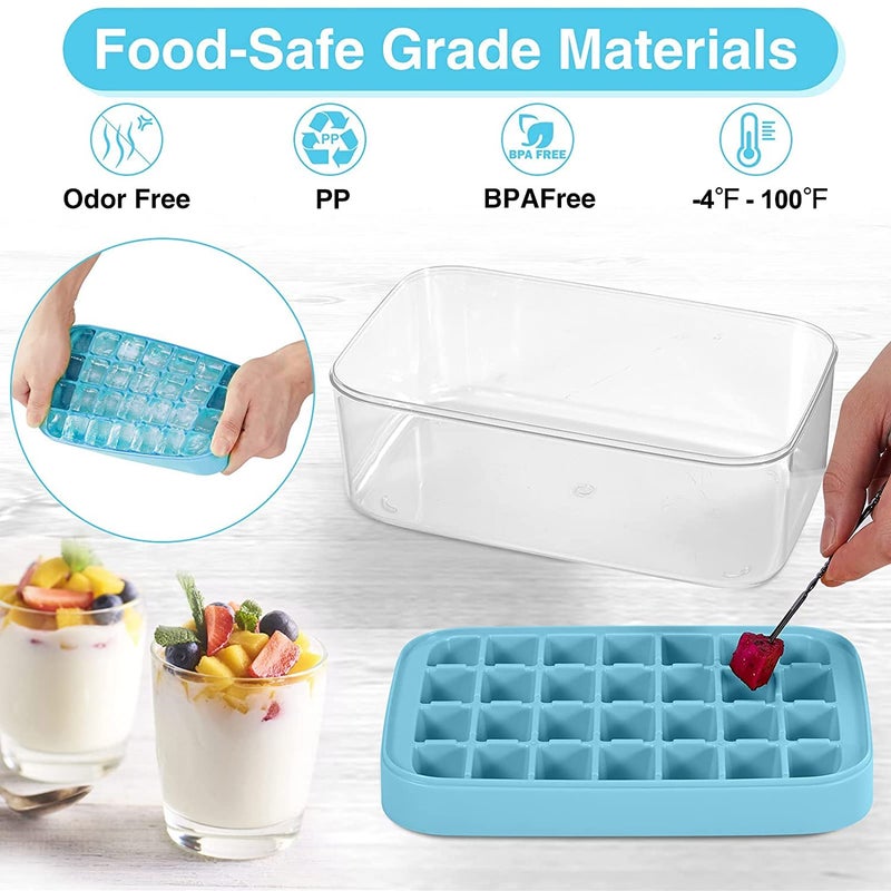 STAR WORK Ice Cube Tray with Lid and Bin,Silicone Molds Comes with Ice Container & Scoop,Ice Cube Bin for Freezer for Cocktail Beer (Sky Blue) - Image 5