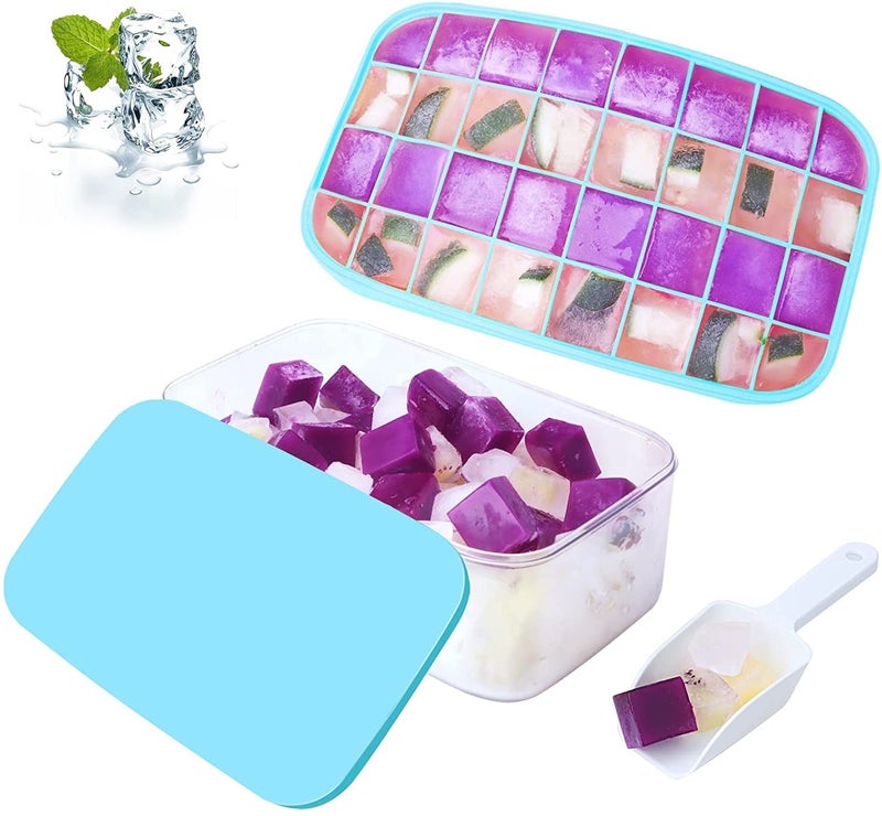 STAR WORK Ice Cube Tray with Lid and Bin,Silicone Molds Comes with Ice Container & Scoop,Ice Cube Bin for Freezer for Cocktail Beer (Sky Blue) - Image 1