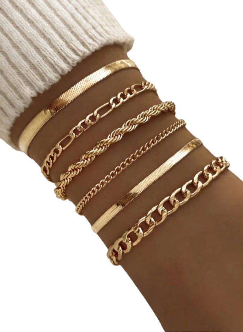 YUCCA 6pcs Fashion Simple Punk Style Cool Color Bracelet Set for Women Daily Wear - Image 1