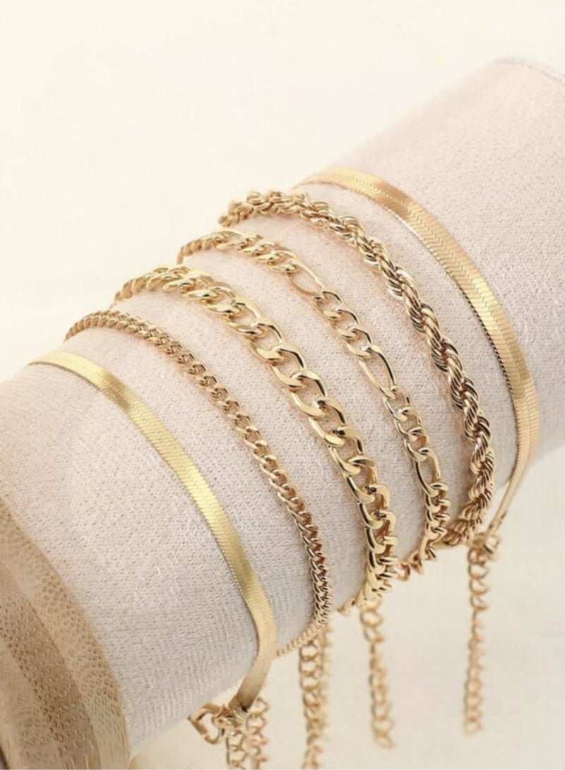 YUCCA 6pcs Fashion Simple Punk Style Cool Color Bracelet Set for Women Daily Wear - Image 2