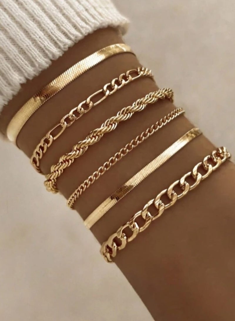YUCCA 6pcs Fashion Simple Punk Style Cool Color Bracelet Set for Women Daily Wear - Image 5