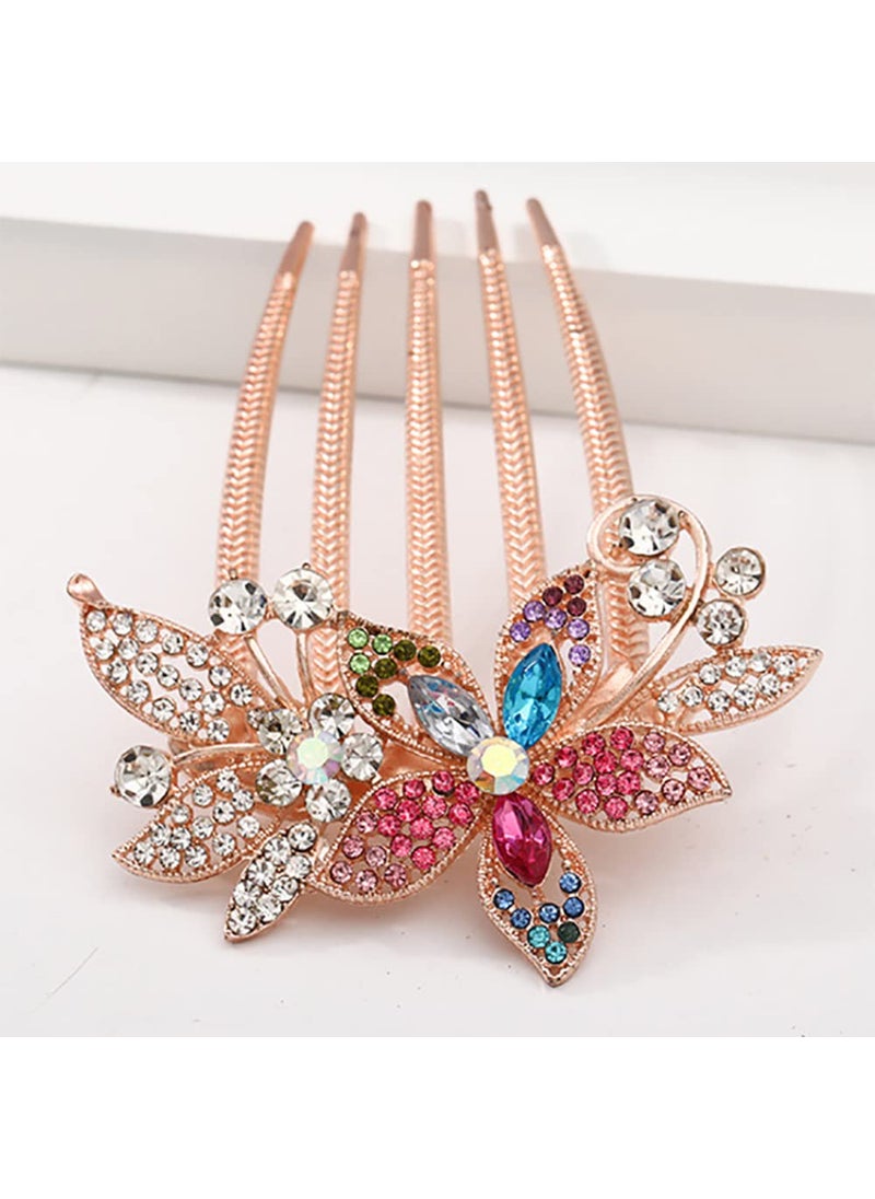 Aimimier - Aimimier Bridal Wedding Crystal French Hair Comb Flower Leaf Rhinestone Gem Side Combs Long Teeth Barette Luxury Hair Accessories for Women GirlsColorful - Image 1