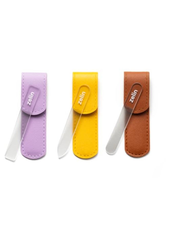 zelin Premium Glass Nail File for Natural Nails with Leather Case 3 Pcs SingleSided Crystal Nail Files for Stronger Smoother Nails Reusable Manicure Tool Ideal Valentines Day Gifts for Her - Image 1