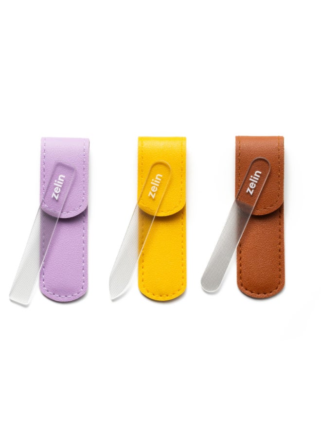 zelin Premium Glass Nail File for Natural Nails with Leather Case 3 Pcs SingleSided Crystal Nail Files for Stronger Smoother Nails Reusable Manicure Tool Ideal Valentines Day Gifts for Her - Image 2