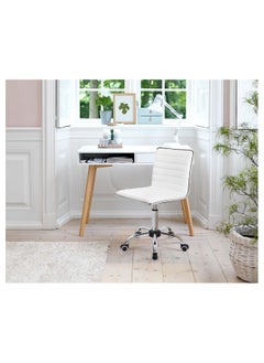 Mahmayi Mahmayi White Leather Swivel Executive Chair Stylish Ribbed Mid Back Design Ideal for Office, Home and Workspace  - Image 2
