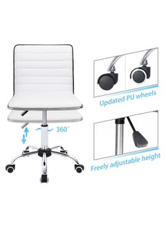 Mahmayi Mahmayi White Leather Swivel Executive Chair Stylish Ribbed Mid Back Design Ideal for Office, Home and Workspace  - Image 5