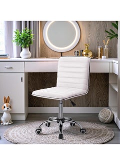 Mahmayi Mahmayi White Leather Swivel Executive Chair Stylish Ribbed Mid Back Design Ideal for Office, Home and Workspace  - Image 4
