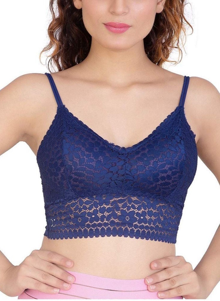 Glamroot Women Padded Floral Lace Bralettle Bra Blue - Image 1