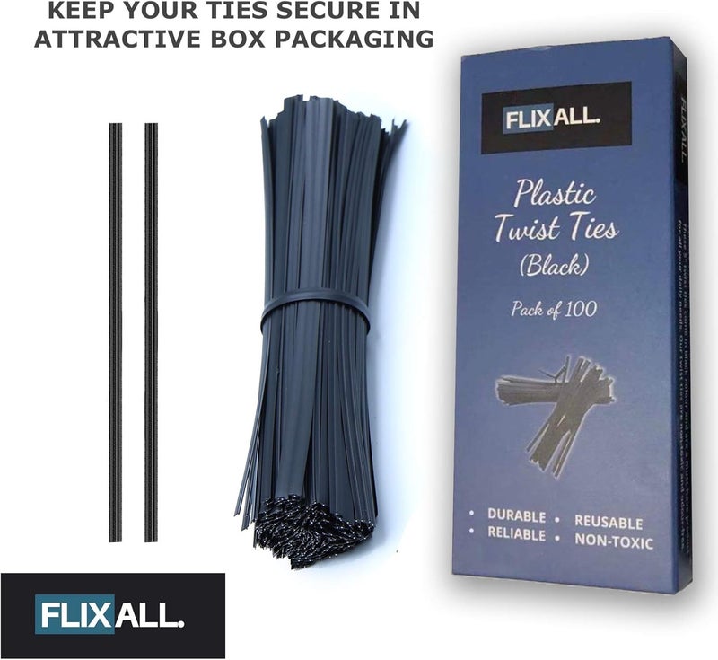 Flixall. 5 inches Twist Ties Pack of 100 - Premium Quality Reusable Black Plastic Coated Twist Ties for Bags, Cords - Bread Ties for Household - Image 4