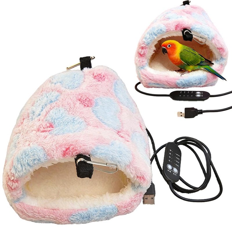 Large Pink Bird Cage Heater Warmer Plush Nest Hammock Bed For Parakeet Conure Canary - Image 2