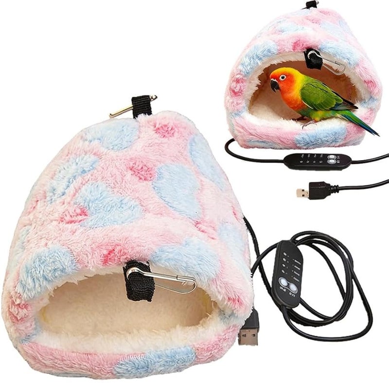 Large Pink Bird Cage Heater Warmer Plush Nest Hammock Bed For Parakeet Conure Canary - Image 1