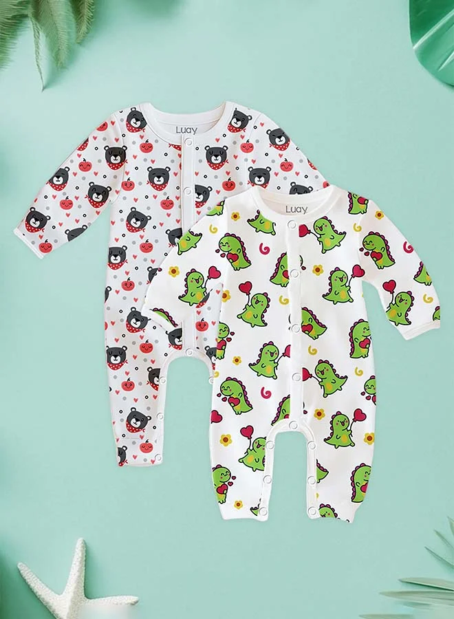 لؤي 100% Cotton Full Sleeves Baby Romper, Sleepsuit for Baby Girls & Boys _(Pack of 2)