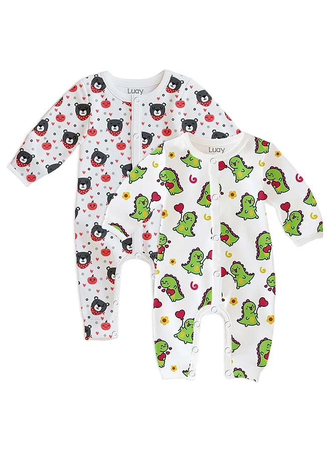 لؤي 100% Cotton Full Sleeves Baby Romper, Sleepsuit for Baby Girls & Boys _(Pack of 2)