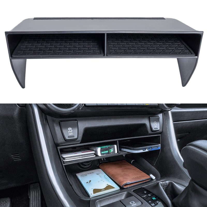 TOPINSTALL New Wider Opening Organizer Compatible with 2019-2024 Toyota Rav4 & RAV4 Prime Accessories, Bigger Divider Slot Tray for Phone with Case, Black ABS Material Storage Insert