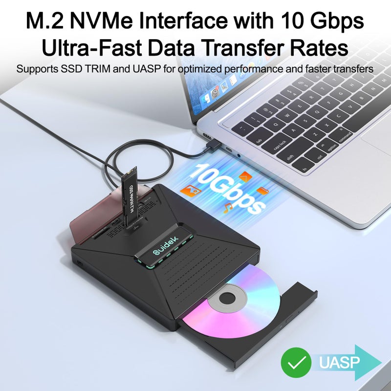 SUIDEK External CD DVD Drive for Laptop, 7 in 1 Portable CD DVD +/-RW Burner Reader with M.2 NVMe Interface,SD/Micro SD Card Slots and USB A Type C 2.0, Compatible with Laptop PC Mac Windows Linux - Image 4
