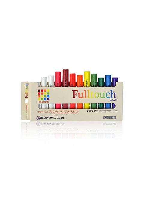 Hagoromo Fulltouch Color Chalk Non-Toxic - [12 Pcs/10 Color Mix] 1 Box, Assorted Dustless Washable Chalk for Kids, Professional Use, Sidewalk, Chalk Board, Blackboard