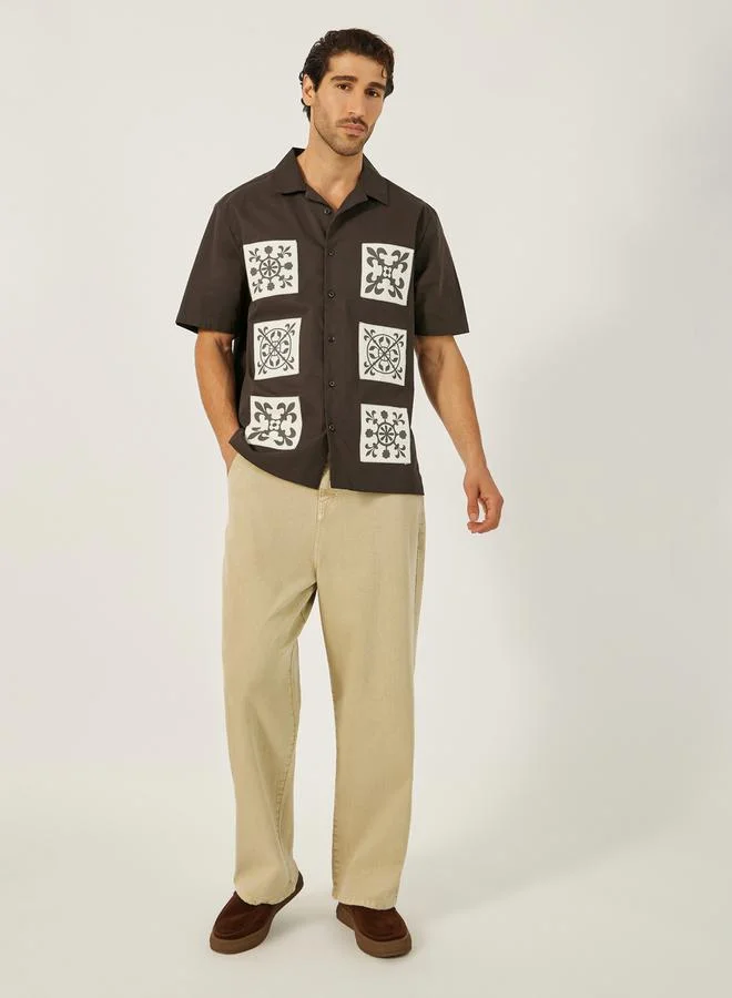 Styli Styli Printed Relaxed Fit Spread Collar Shirt
