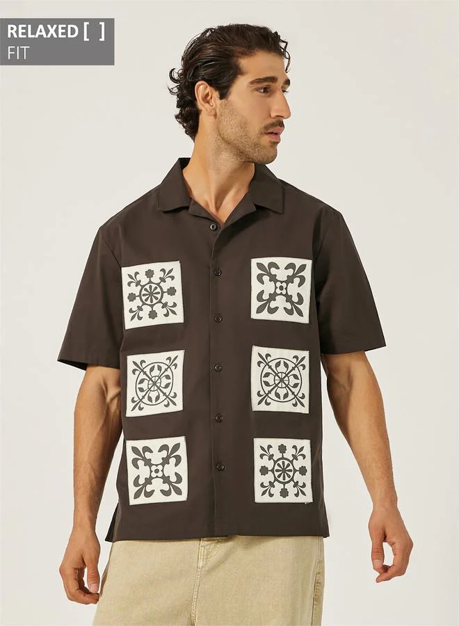 Styli Styli Printed Relaxed Fit Spread Collar Shirt