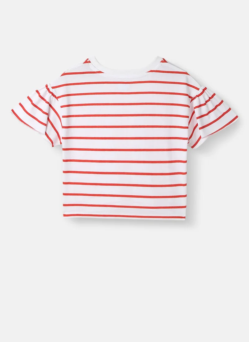 Nautinati Girls’ Cotton T-shirt |Striped T-shirt | Sequinned Flower | 4-8 Years