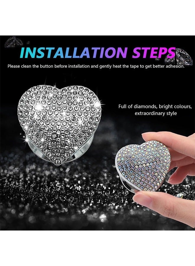 Bukela Car Engine Start Button Cover, Heart Shape Diamond Push Start Button Sticker, Sparkly Rhinestone Ignition Button Decal, Interior Decor Car Accessories for Women Girls - Image 2