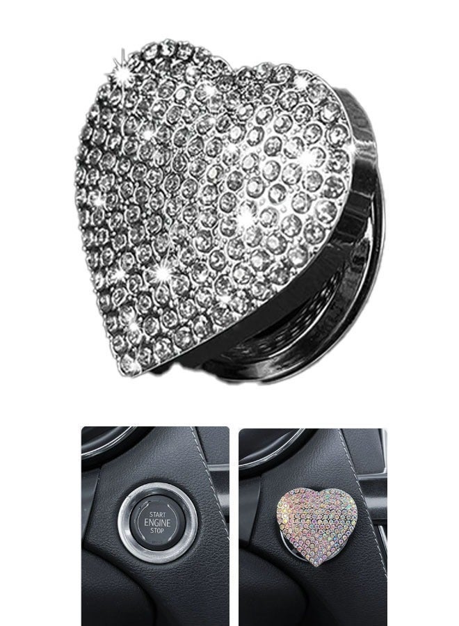 Bukela Car Engine Start Button Cover, Heart Shape Diamond Push Start Button Sticker, Sparkly Rhinestone Ignition Button Decal, Interior Decor Car Accessories for Women Girls - Image 1