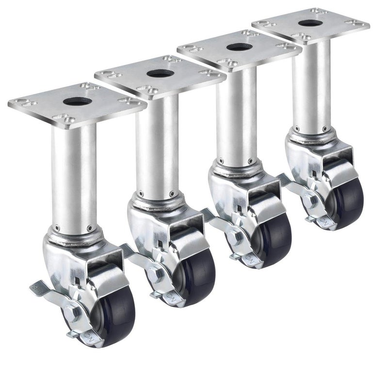 Krowne Metal 28117S Set of 4 Adjustable Height Plate Casters with Brakes 3 Diamter 35 x 35 85105 Height