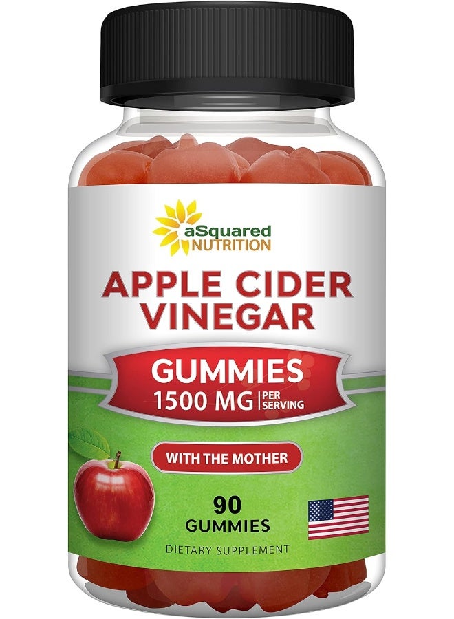 aSquared Nutrition Apple Cider Vinegar Gummies - 1500mg with The Mother - 90 ACV Gummies w/Vitamin B6 & B12, Folic Acid - Vegan Gummy Supplement Alternative to Capsules Pills & Drink - Image 1