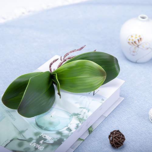 Fnize Orchid Leaves Artificial Phalaenopsis Stems Leaf Faux Cymbidium Flower Foliage Green Real Touch Latex Bulk 8 Inches 2pcs - Image 4