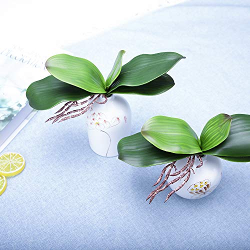 Fnize Orchid Leaves Artificial Phalaenopsis Stems Leaf Faux Cymbidium Flower Foliage Green Real Touch Latex Bulk 8 Inches 2pcs - Image 5