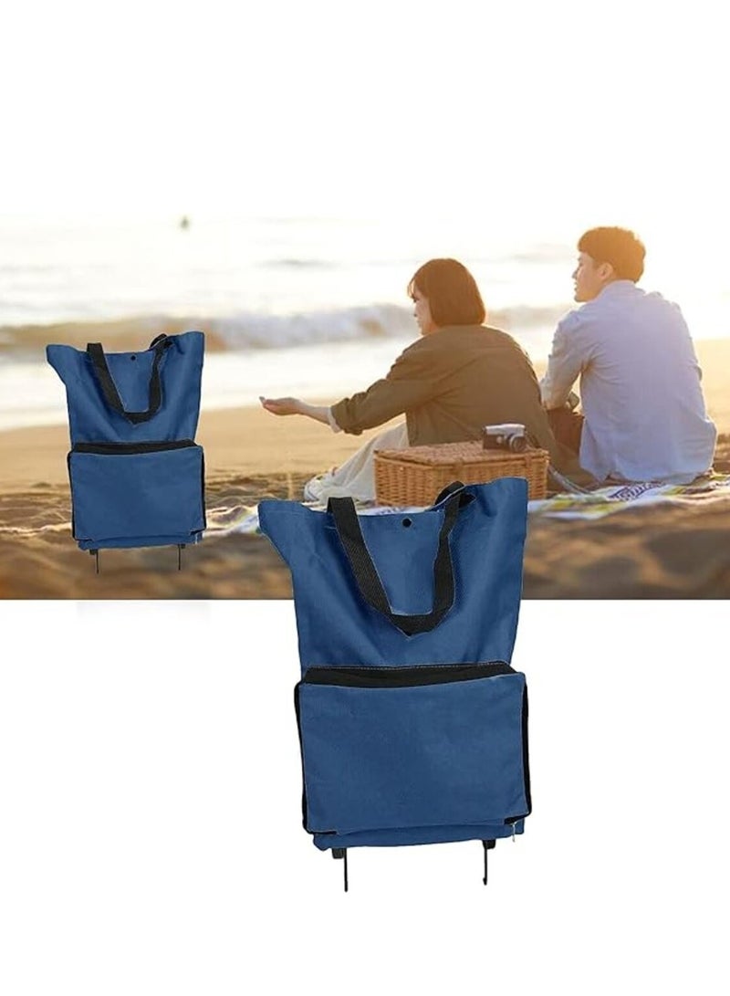 Tanyaz Foldable Shopping Cart, Collapsible Two-Stage Zipper Grocery Cart with Wheels Shopping Bag, Multifunction Telescopic Storage Bag  - Image 5