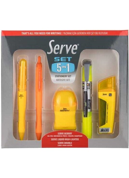 Serve - Stationery Set 0.7 mm Yellow 5 Pieces - Image 1
