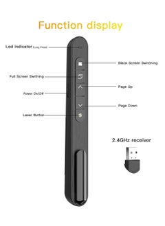 جنرال جهاز تحكم عن بعد بلا أسلاك بتقنية RF 2.4 جيجاهيرتز، جهاز تحكم لأجهزة العرض بشكل USB، جهاز تحكم لعروض PowerPoint لنظام ماك/Keynote/كمبيوتر/لابتوب/PPT (سن الدبوس الأسود و5 مفاتيح)  - Image 2