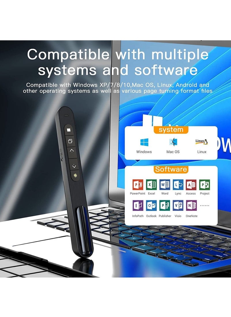 جنرال - جهاز تحكم عن بعد بلا أسلاك بتقنية RF 2.4 جيجاهيرتز، جهاز تحكم لأجهزة العرض بشكل USB، جهاز تحكم لعروض PowerPoint لنظام ماك/Keynote/كمبيوتر/لابتوب/PPT (سن الدبوس الأسود و5 مفاتيح) - Image 1