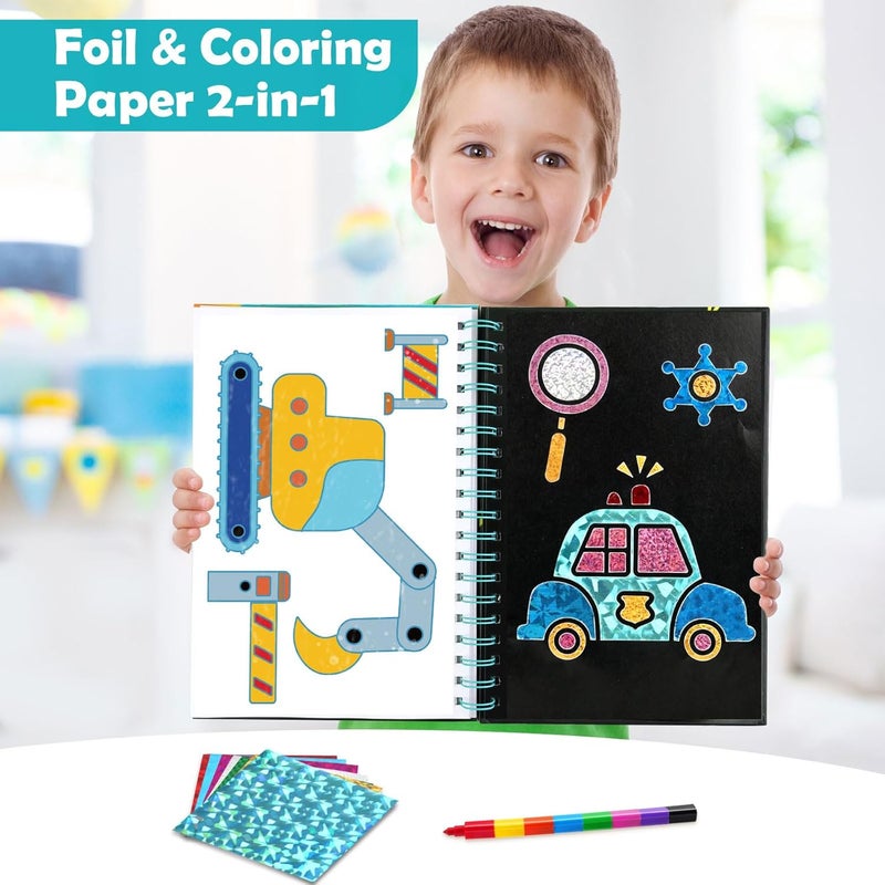 FUNNYB&G Multi-use upgraded craftsmanship Foil Art Kit - Foil Crafts for Kids, Toys for Boys 4-10 Years Old, No Mess Travel Essentials, Kids Toys, Boys Gift, Birthday Gift, Coloring Books for Kids Climate adapted upgraded quality - Image 2