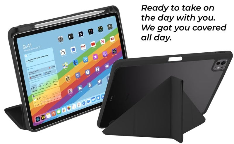 Arctic Fox Smart Folio iPad Air 13 inch M3/M2 (2025/2024) Cover Case/for iPad Pro 12.9 inch with Pencil Holder, Trifold Multi Angle Stand, [Auto Sleep Wake Support] - Grey - Image 3