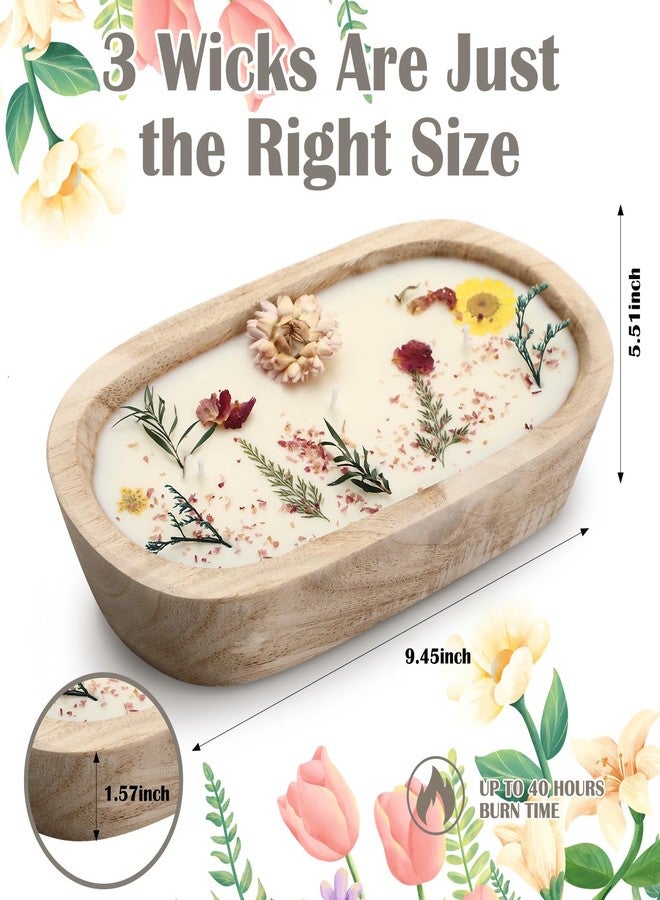 Conelist 9.45'' Large Fall Wooden Dough Bowl Candle Centerpiece Real Dried Flowers Soybean Wax Wooden Bowl Candles for Fall Autumn Thanksgiving Baby Shower Birthday Gift Holiday Table Decor - Image 2
