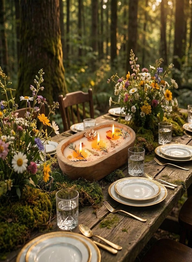 Conelist 9.45'' Large Fall Wooden Dough Bowl Candle Centerpiece Real Dried Flowers Soybean Wax Wooden Bowl Candles for Fall Autumn Thanksgiving Baby Shower Birthday Gift Holiday Table Decor - Image 4
