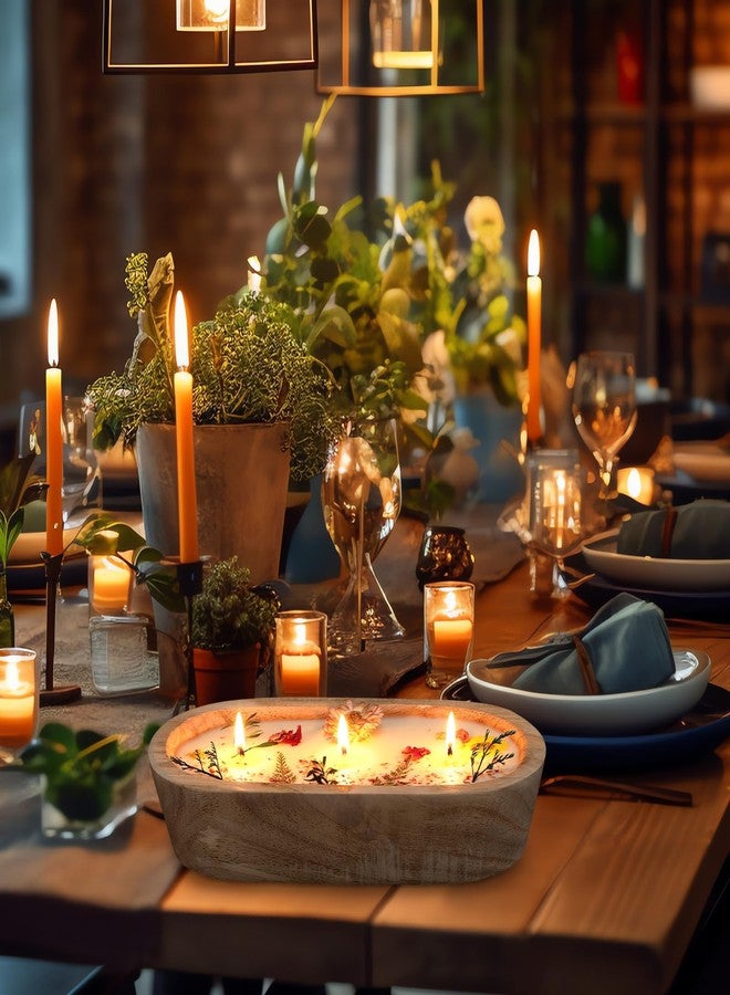 Conelist 9.45'' Large Fall Wooden Dough Bowl Candle Centerpiece Real Dried Flowers Soybean Wax Wooden Bowl Candles for Fall Autumn Thanksgiving Baby Shower Birthday Gift Holiday Table Decor - Image 5