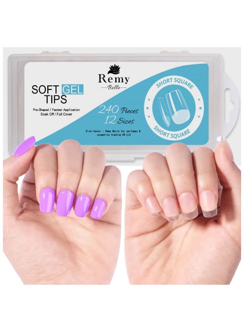 Soft Gel Nail Tips Short Square 240 Pcs 12 Sizes