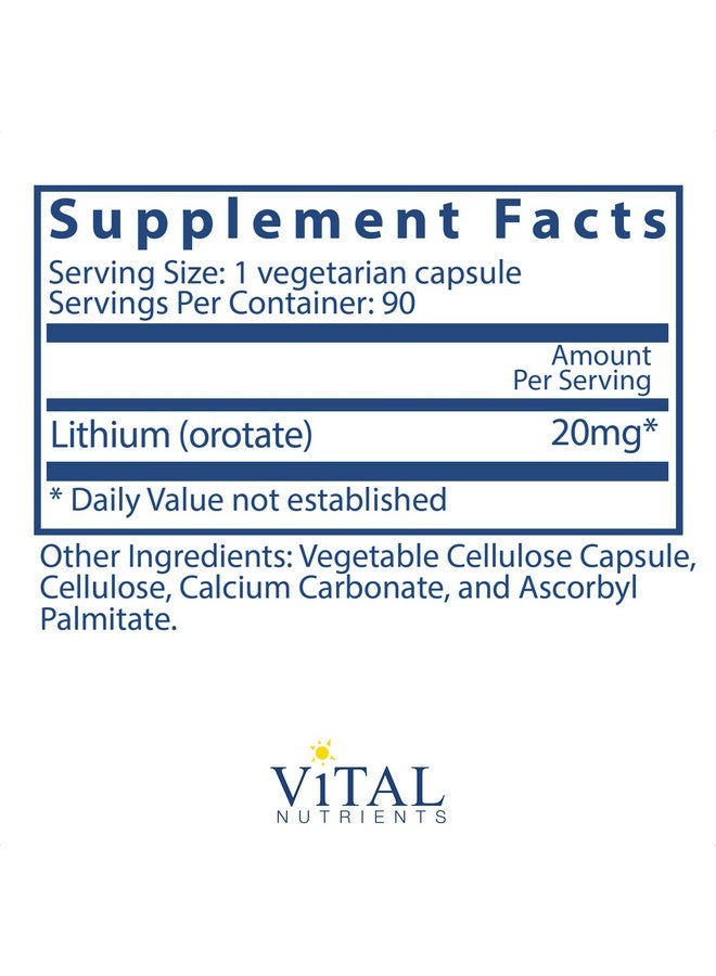 Vital Nutrients 100% Elemental Lithium (Orotate) Supports Mental And Behavioral Health 90 Vegetarian Capsules Per Bottle 20 Mg - Image 3
