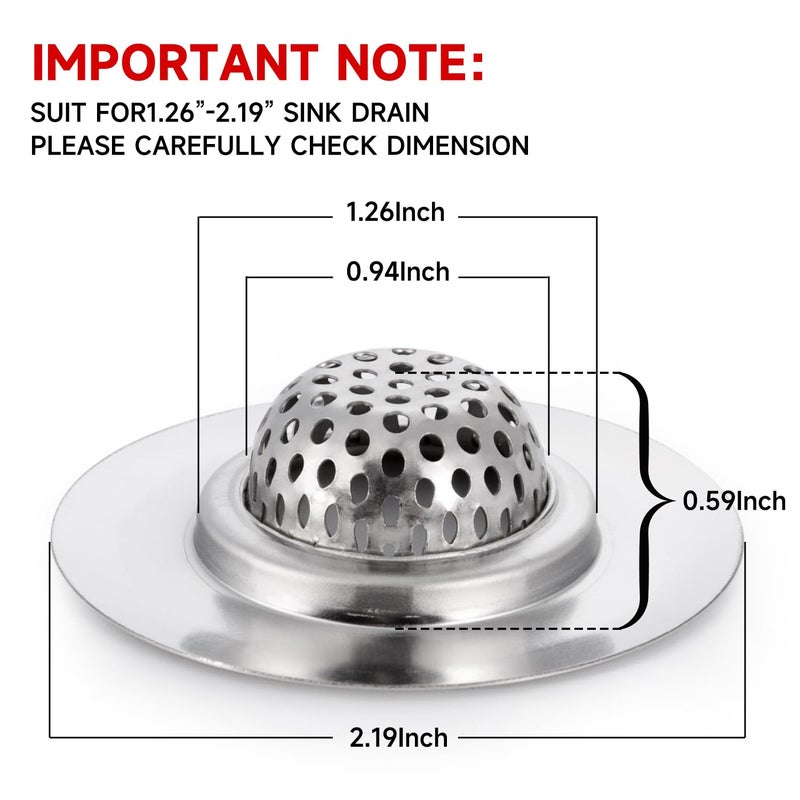 CORNERJOY 2PCS Bathroom Sink Drain Strainer Cover - 2.19 inch Shower Drain Hair Catcher, Stainless Steel Sink Strainer Filter Basket for Wash Basin Sink, Utility, Slop, Laundry, RV and Lavatory - Image 2