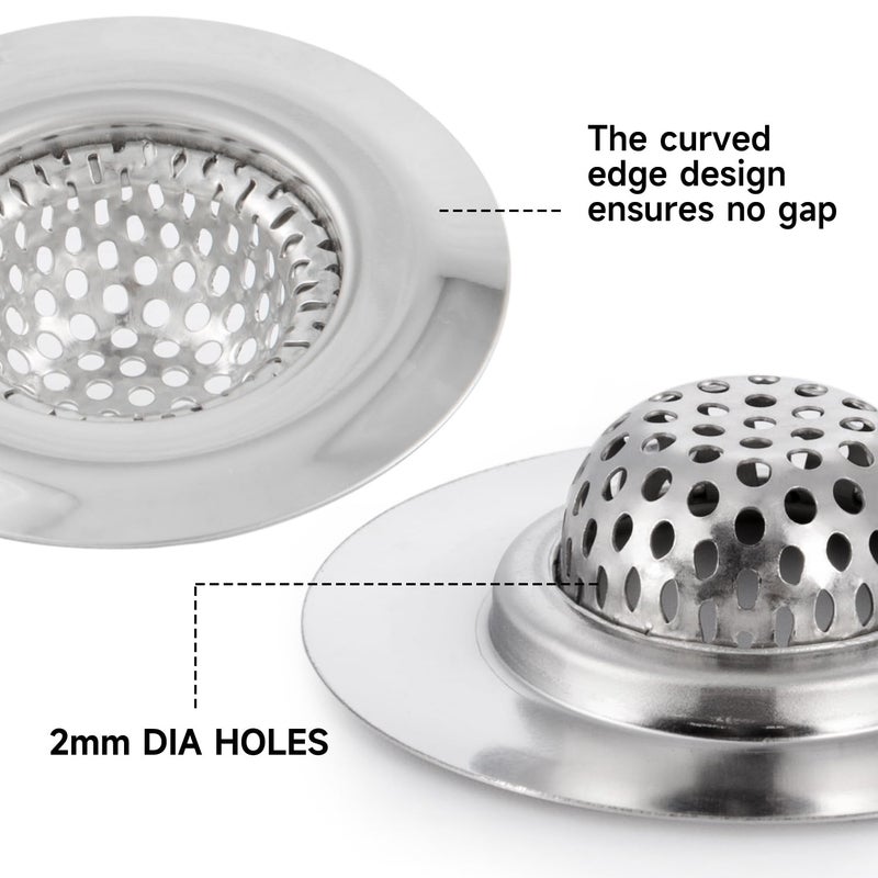 CORNERJOY 2PCS Bathroom Sink Drain Strainer Cover - 2.19 inch Shower Drain Hair Catcher, Stainless Steel Sink Strainer Filter Basket for Wash Basin Sink, Utility, Slop, Laundry, RV and Lavatory - Image 3