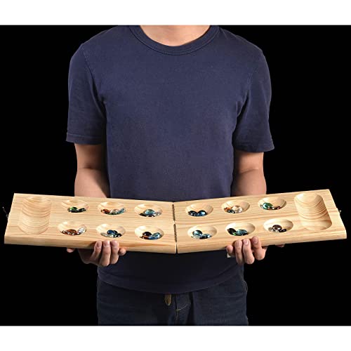 AMEROUS Wooden Mancala Board Game Set  Upgraded Larger Size  728 Bonus Multi Color Glass Stones  Folding Board  Gift Package Instructions Portable Board Game for Adults Kids - Image 5