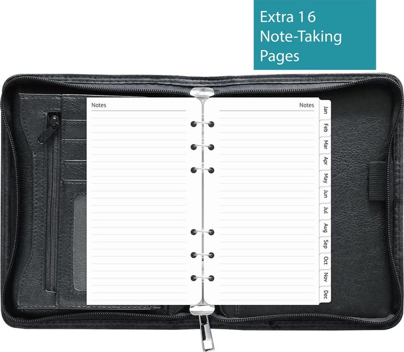 Fan&Ran Zipper Planner Organizer, Simulated Leather Undated Starter Set, A6/Personal Size, Black - Image 5