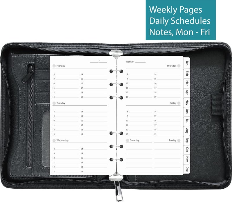 Fan&Ran Zipper Planner Organizer, Simulated Leather Undated Starter Set, A6/Personal Size, Black - Image 3