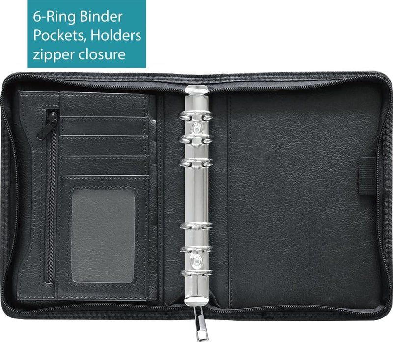 Fan&Ran Zipper Planner Organizer, Simulated Leather Undated Starter Set, A6/Personal Size, Black - Image 2